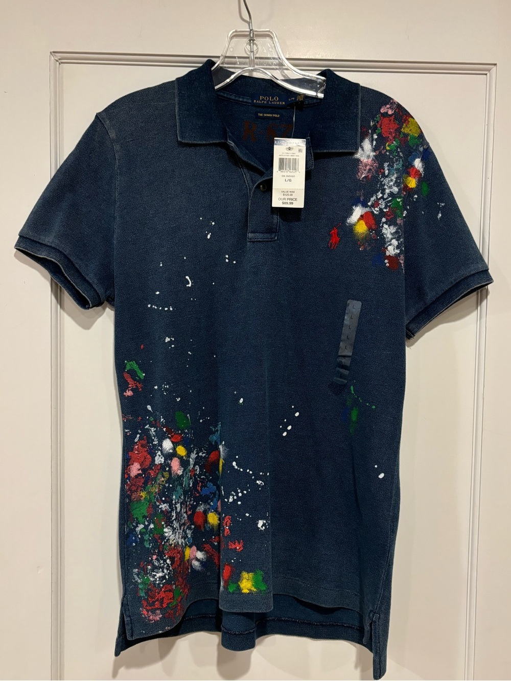 Polo Ralph Lauren NEW Paint Splatter Polo Shirt Blue Multi Y2K Womens Large